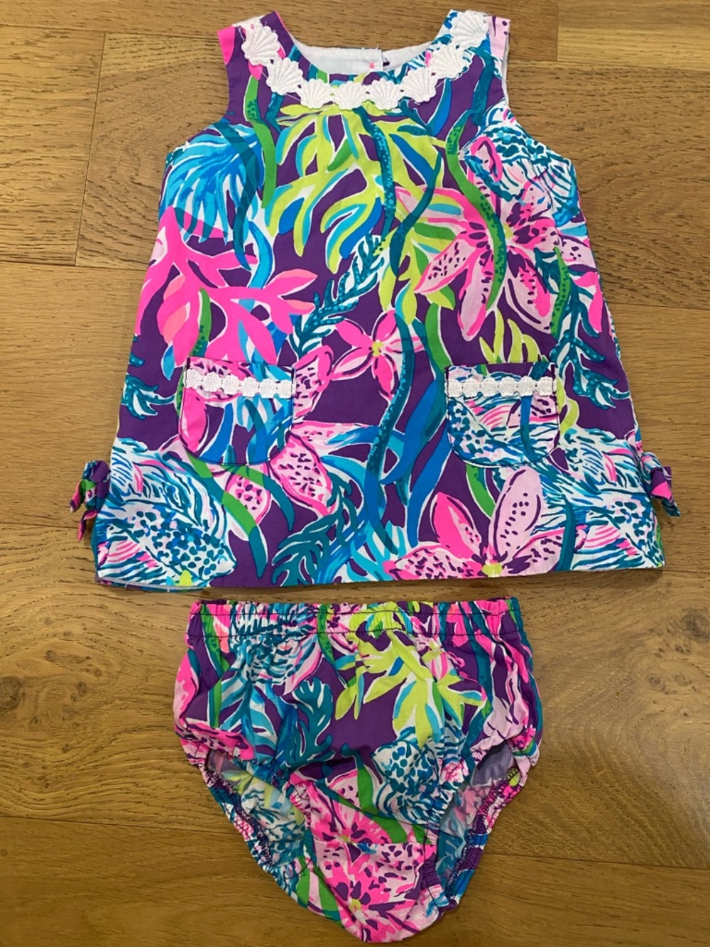 Lilly Pulitzer toddler Girls' Floral Two-Piece Purple Dress Set 18-24m EUC